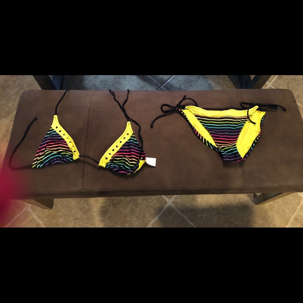 Triangle top bikini with side tied bottoms